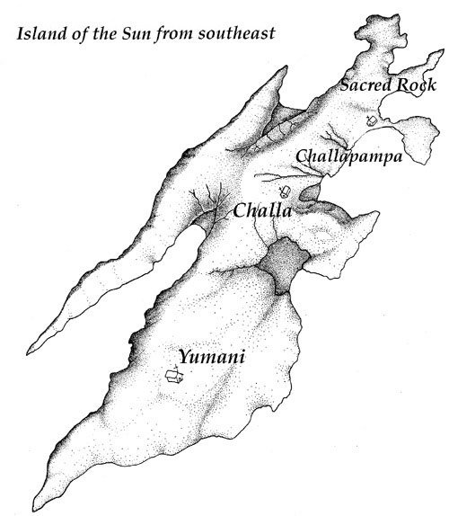 Island of the Sun, Artist's view from the southeast